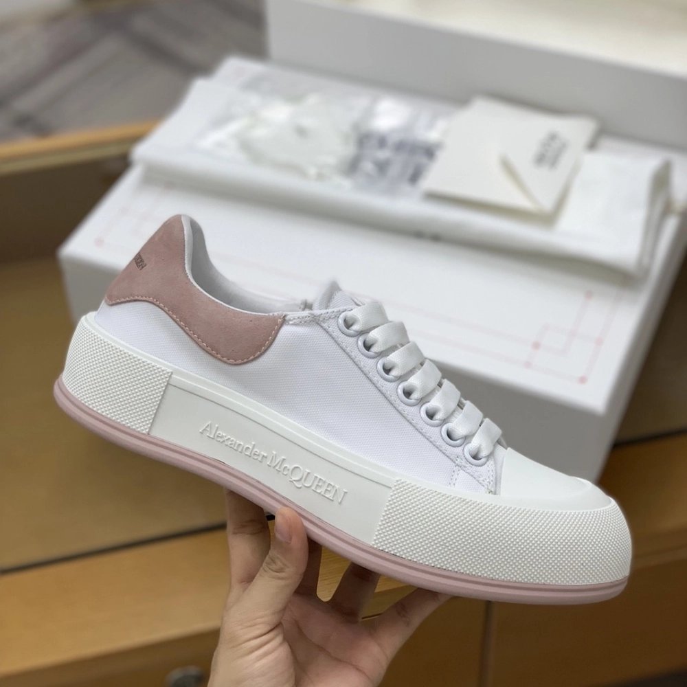 Alexander McQueen MQ White/Pink velvet tail Sneakers,Alexander McQueen,High quality Free shipping