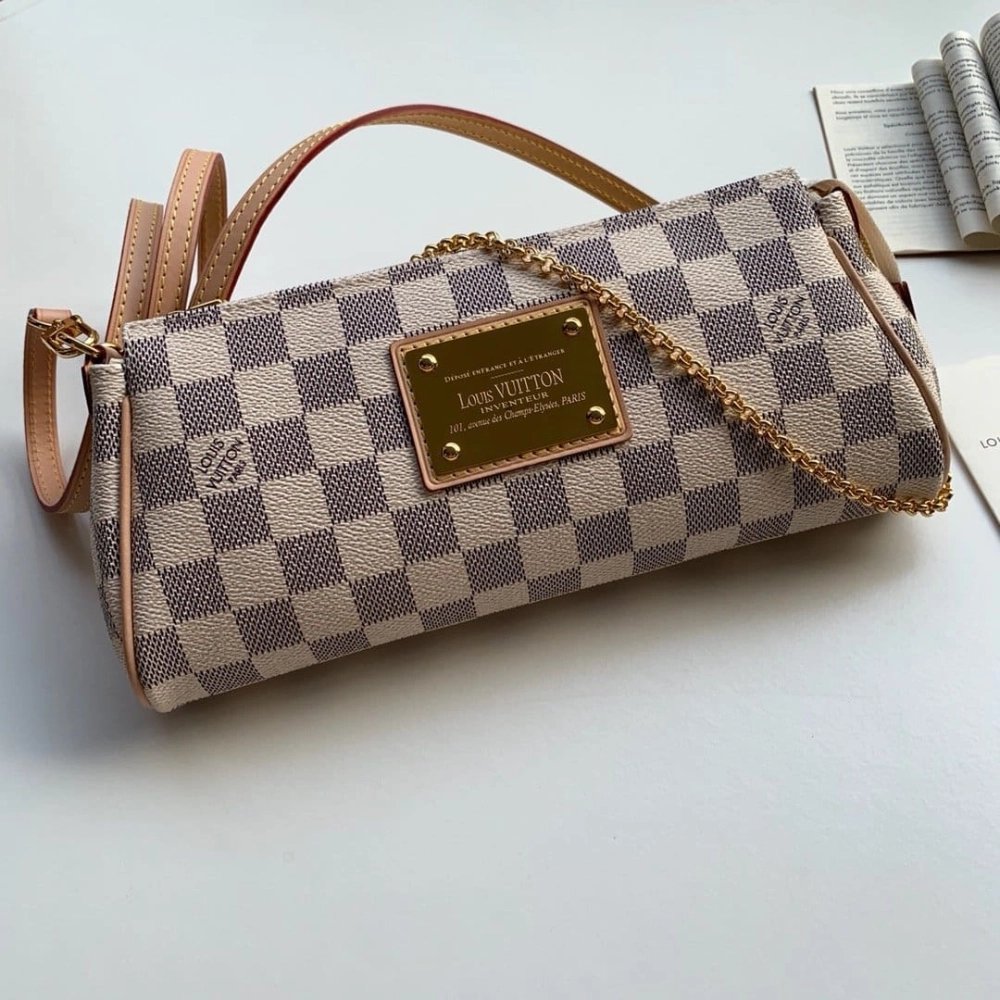 LOUIS VUITTON EVA HANDBAG WALLET ON CHAIN N55214,WALLET ON CHAIN,LOUIS VUITTON,BAGS