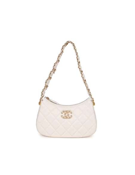 Chanel 19 Hobo Bag White Aged Calfskin Brushed Gold Hardware,CHANEL,BAGS