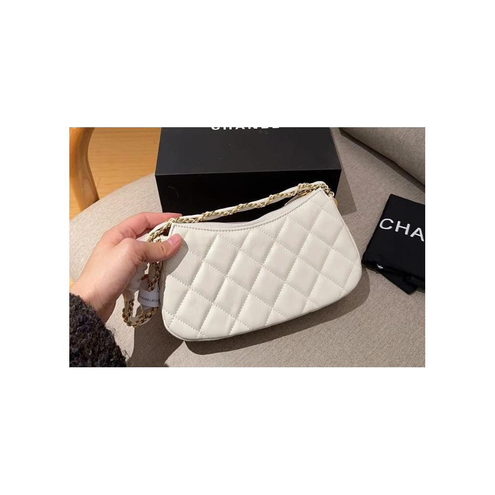 Chanel 19 Hobo Bag White Aged Calfskin Brushed Gold Hardware,CHANEL,BAGS