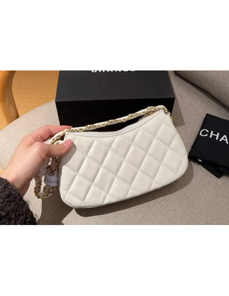 Chanel 19 Hobo Bag White Aged Calfskin Brushed Gold Hardware,CHANEL,BAGS