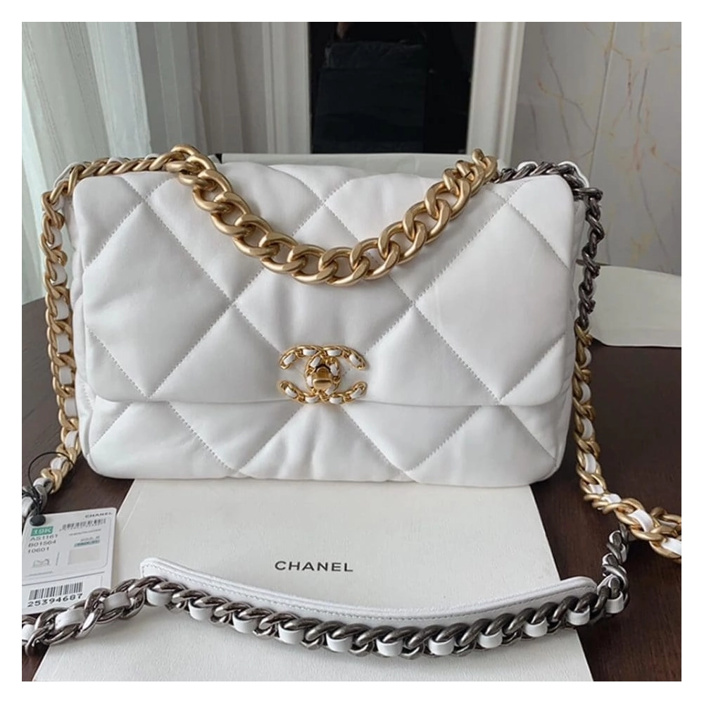 CHANEL 19 Large Handbag AS1161 WHITE,CHANEL,BAGS