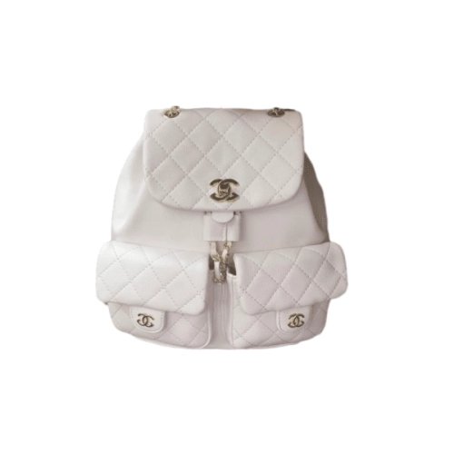 CHANEL 23K TRIPLE POCKET MINI BACKPACK CAVIAR WHITE LGHW,CHANEL,BAGS