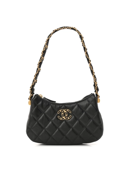 CHANEL Aged Calfskin Quilted Small Chanel 19 Hobo Black,CHANEL,BAGS