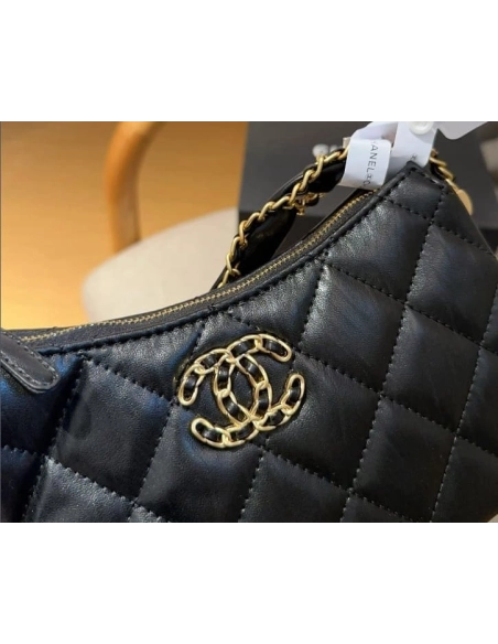CHANEL Aged Calfskin Quilted Small Chanel 19 Hobo Black,CHANEL,BAGS
