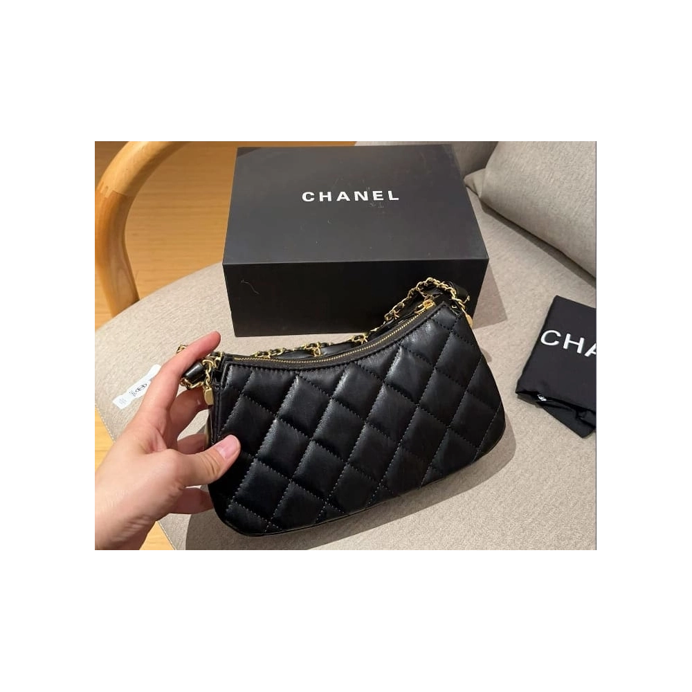 CHANEL Aged Calfskin Quilted Small Chanel 19 Hobo Black,CHANEL,BAGS