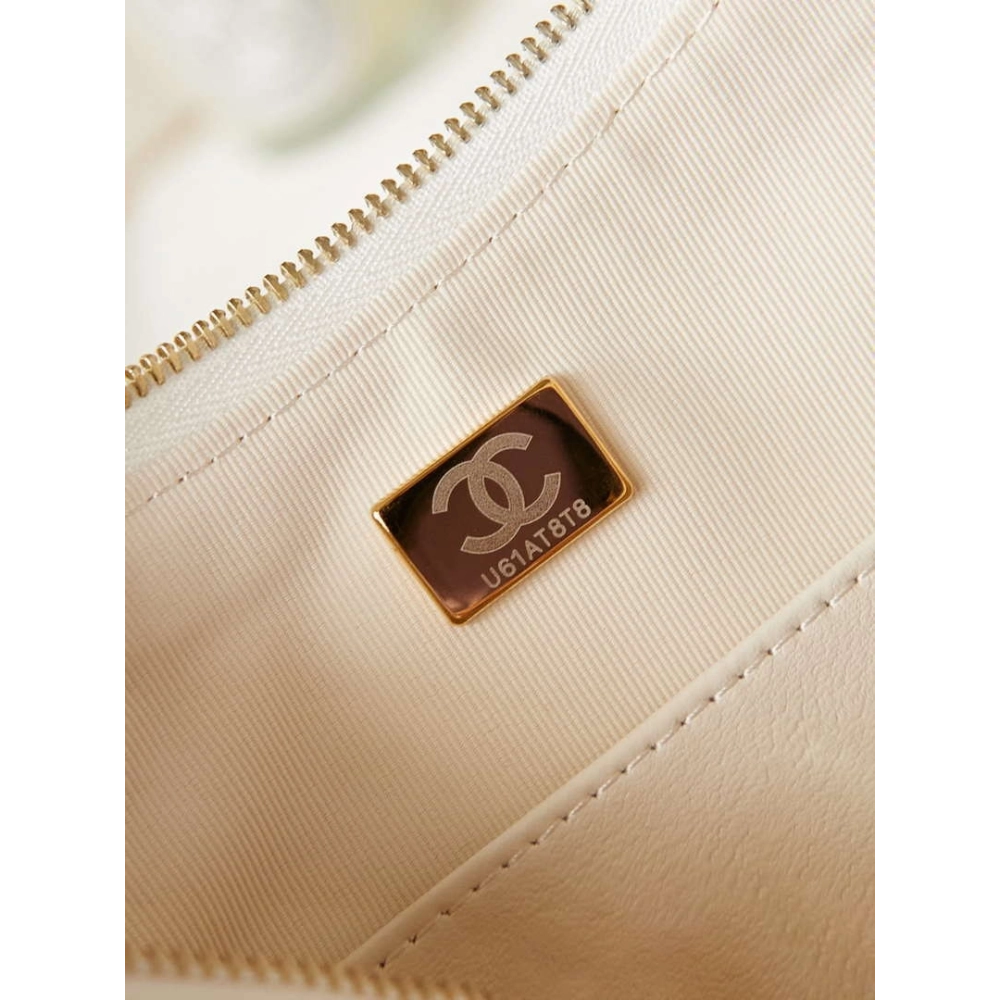 Chanel AS4422 23K Hobo Bag Lambskin Gold Metal White,CHANEL,BAGS