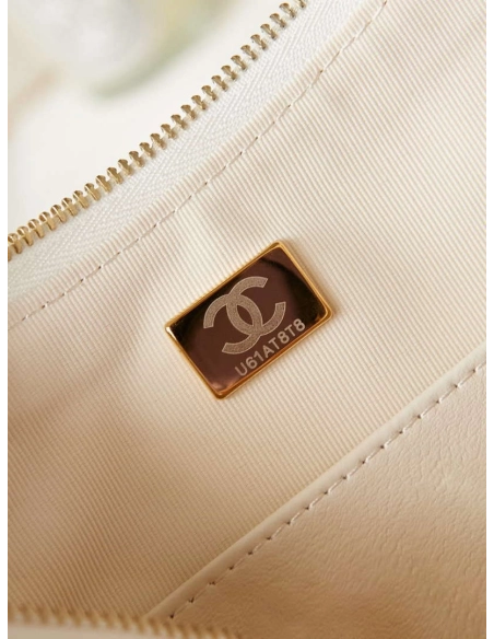 Chanel AS4422 23K Hobo Bag Lambskin Gold Metal White,CHANEL,BAGS
