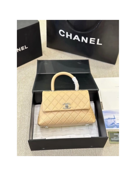 Chanel Beige Quilted Caviar Mini Coco Top Handle Pale Gold Hardware,CHANEL,BAGS