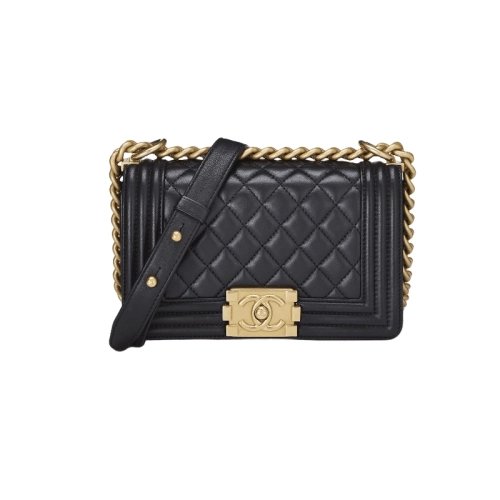 CHANEL BLACK QUILTED LAMBSKIN BOY BAG SMALL,CHANEL,BAGS