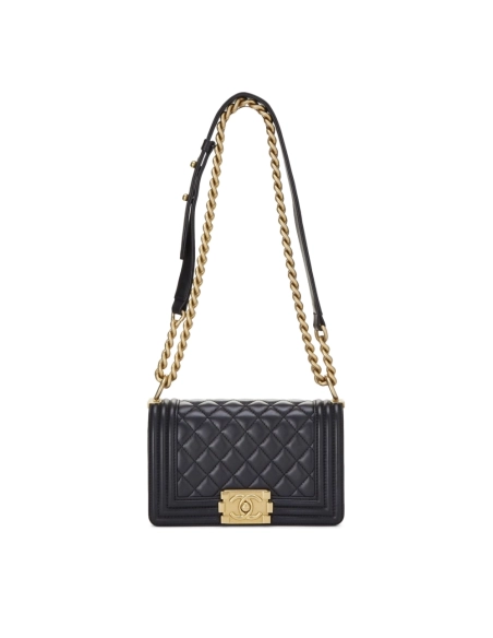 CHANEL BLACK QUILTED LAMBSKIN BOY BAG SMALL,CHANEL,BAGS