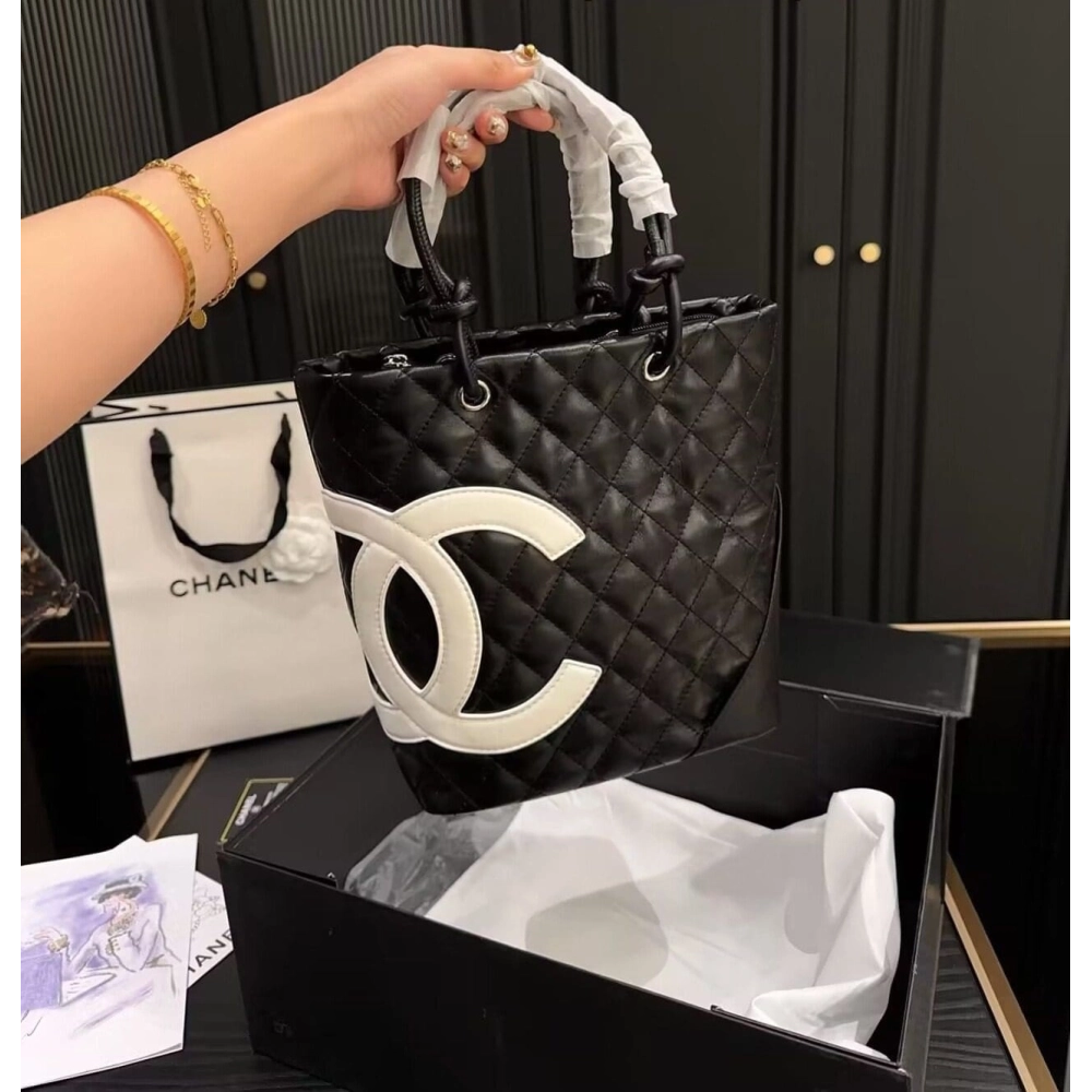 Chanel Black Quilted Lambskin Leather Medium Cambon Tote,CHANEL,BAGS