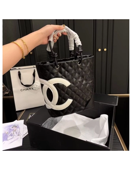 Chanel Black Quilted Lambskin Leather Medium Cambon Tote,CHANEL,BAGS