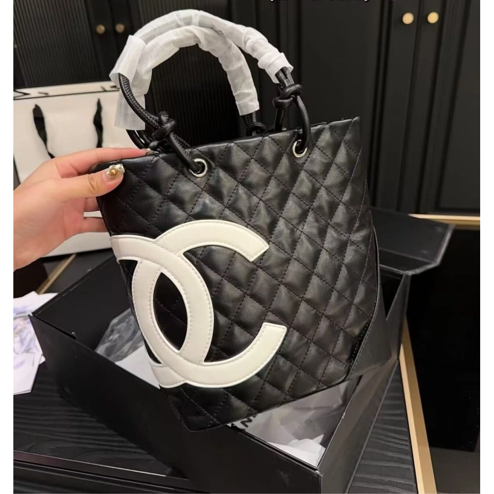 Chanel Black Quilted Lambskin Leather Medium Cambon Tote,CHANEL,BAGS