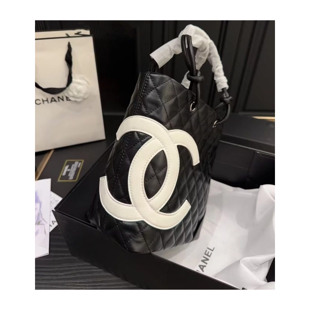Chanel Black Quilted Lambskin Leather Medium Cambon Tote,CHANEL,BAGS