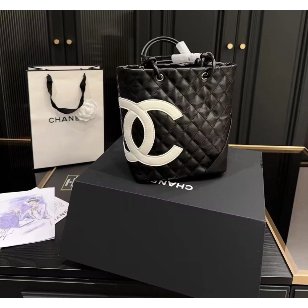 Chanel Black Quilted Lambskin Leather Medium Cambon Tote,CHANEL,BAGS
