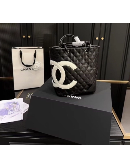 Chanel Black Quilted Lambskin Leather Medium Cambon Tote,CHANEL,BAGS