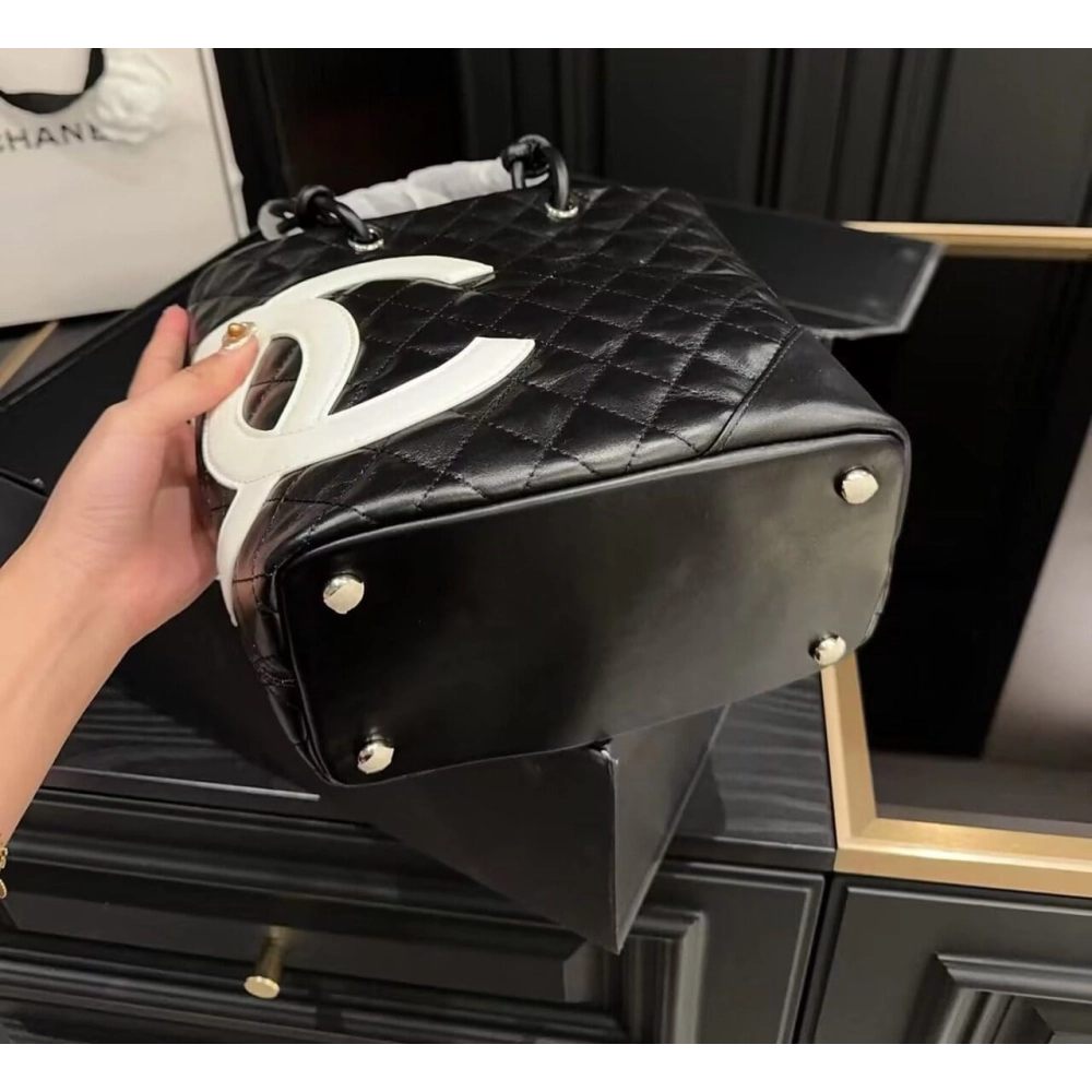 Chanel Black Quilted Lambskin Leather Medium Cambon Tote,CHANEL,BAGS