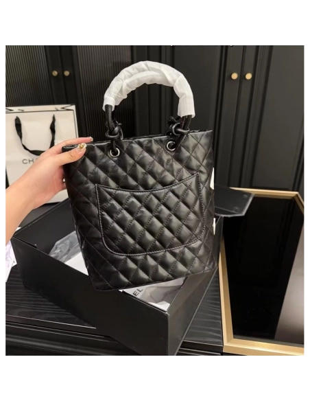 Chanel Black Quilted Lambskin Leather Medium Cambon Tote,CHANEL,BAGS