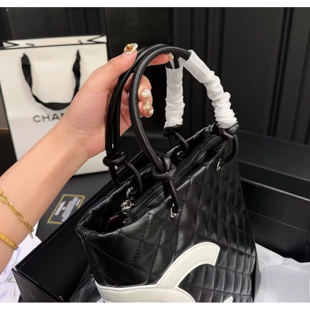 Chanel Black Quilted Lambskin Leather Medium Cambon Tote,CHANEL,BAGS