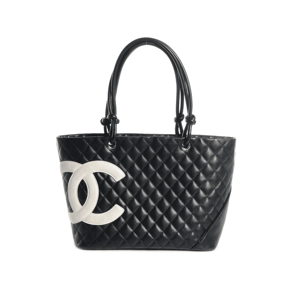 CHANEL Calfskin Quilted Large Cambon Tote Black White,CHANEL,BAGS