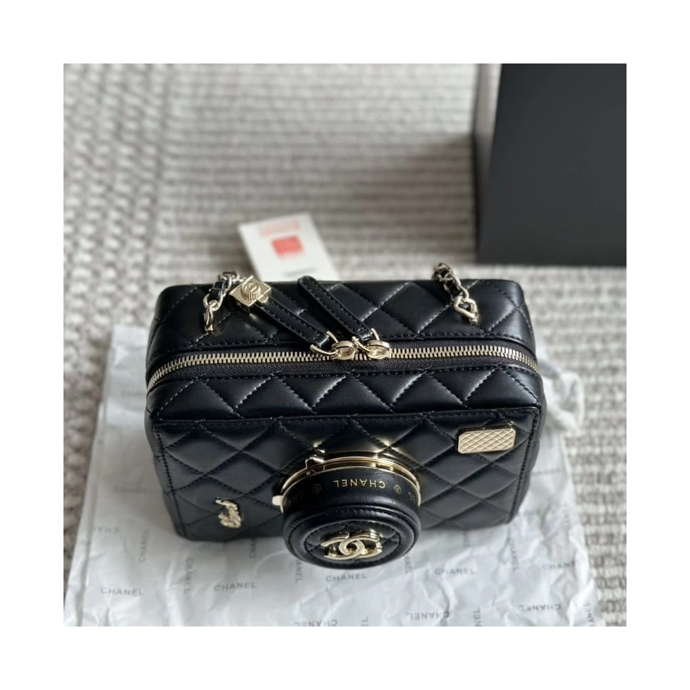 CHANEL CAMERA BAG Lambskin Black,CHANEL,BAGS