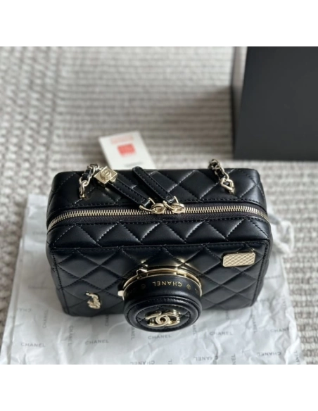 CHANEL CAMERA BAG Lambskin Black,CHANEL,BAGS