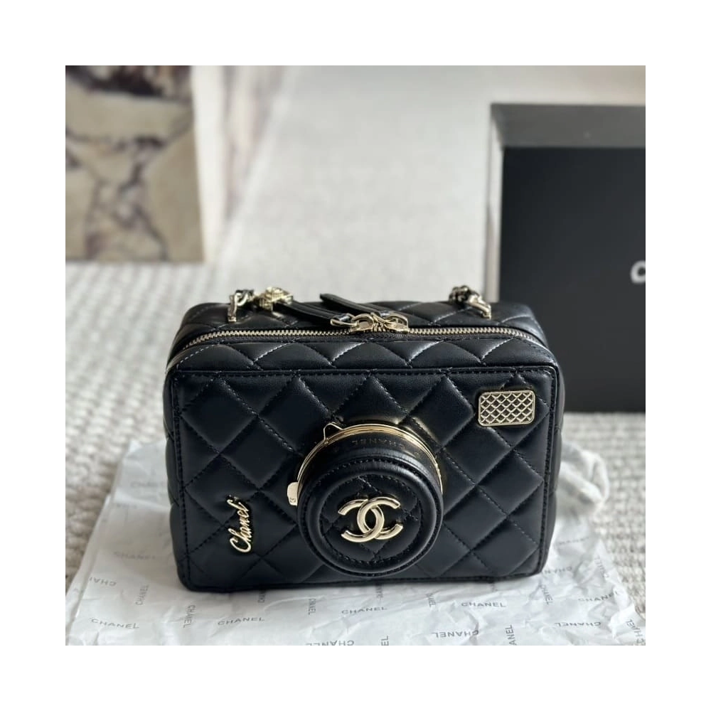 CHANEL CAMERA BAG Lambskin Black,CHANEL,BAGS