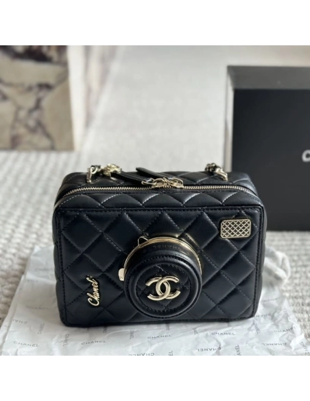 CHANEL CAMERA BAG Lambskin Black,CHANEL,BAGS