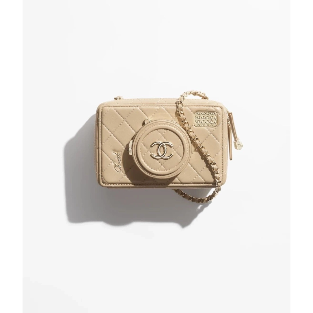 CHANEL CAMERA BAG Lambskin Dark Beige,CHANEL,BAGS