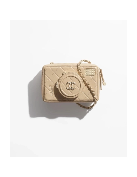CHANEL CAMERA BAG Lambskin Dark Beige,CHANEL,BAGS