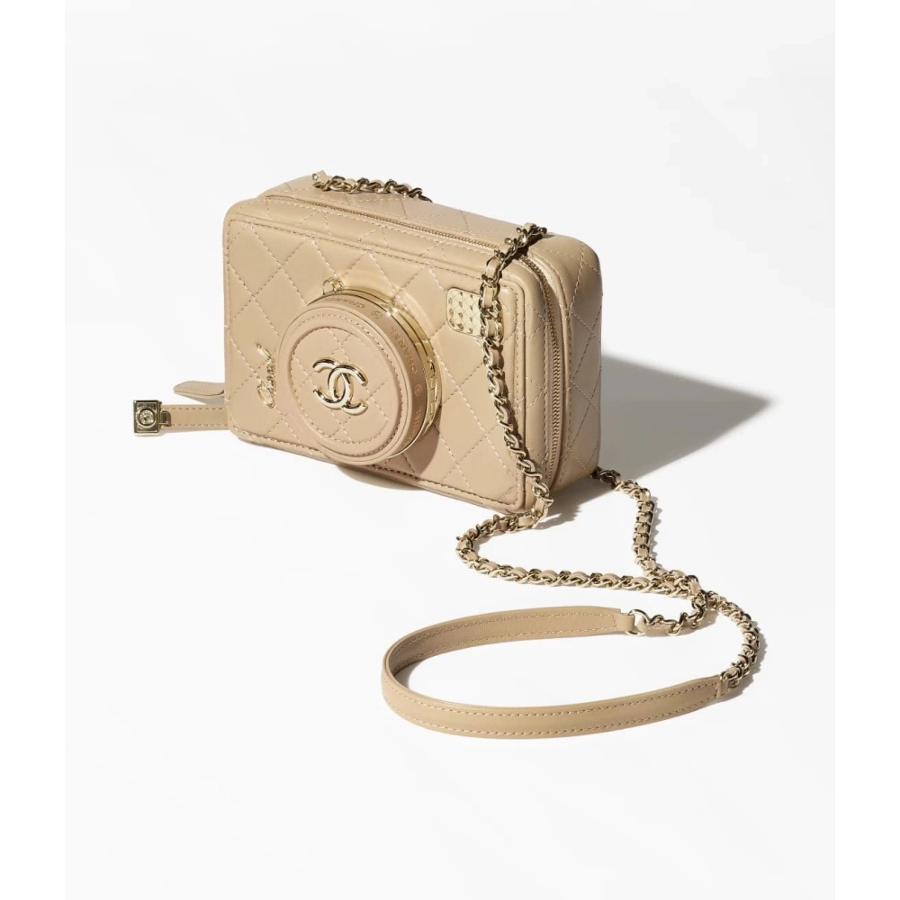 CHANEL CAMERA BAG Lambskin Dark Beige,CHANEL,BAGS