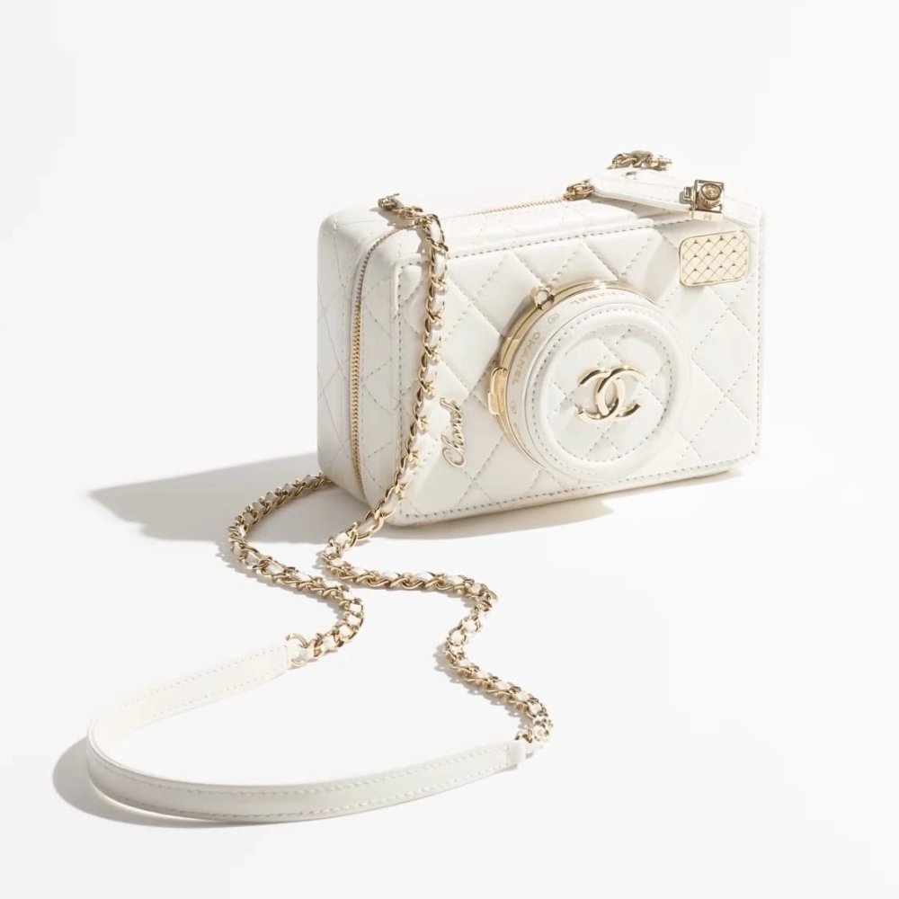 CHANEL CAMERA BAG Lambskin White,CHANEL,BAGS