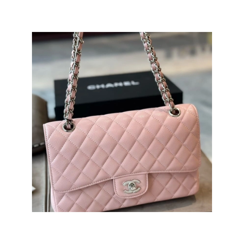 CHANEL Caviar Quilted Medium Double Flap Light Pink,CHANEL,BAGS