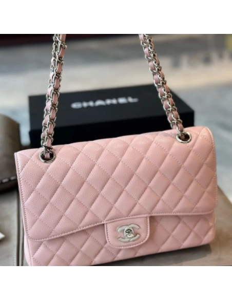CHANEL Caviar Quilted Medium Double Flap Light Pink,CHANEL,BAGS