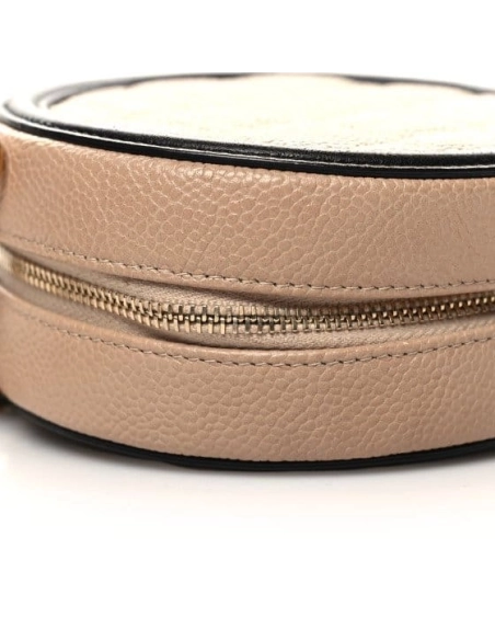 CHANEL Caviar Quilted Round Filigree Crossbody Beige Black,CHANEL,BAGS