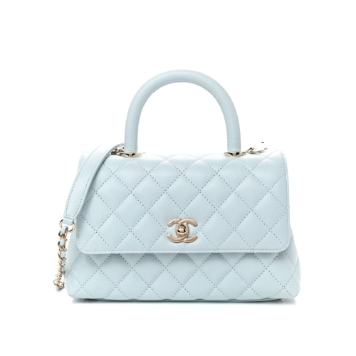 CHANEL Caviar Quilted Small Coco Handle Flap Light Blue,CHANEL,BAGS