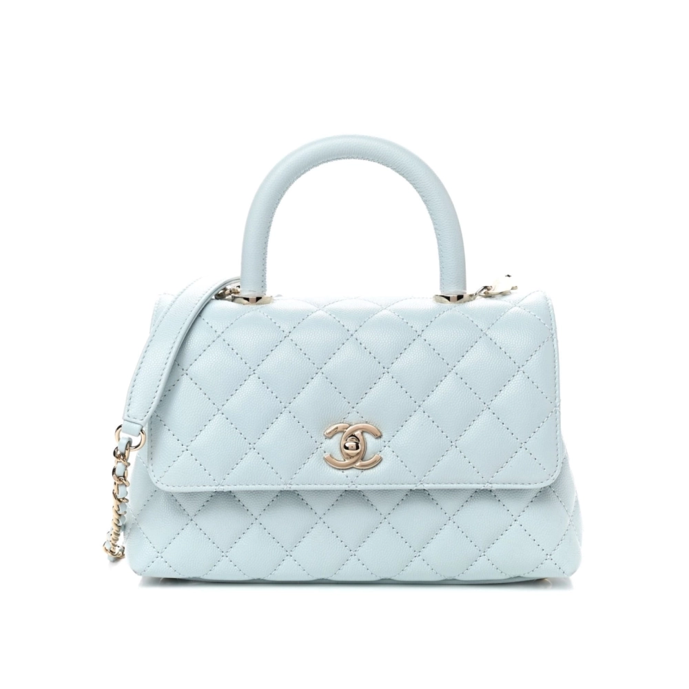 CHANEL Caviar Quilted Small Coco Handle Flap Light Blue,CHANEL,BAGS