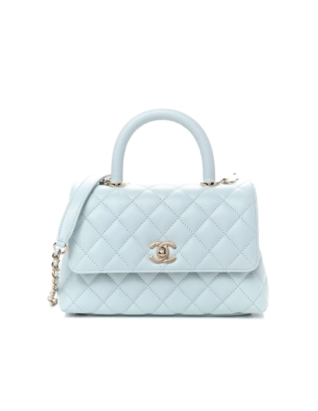 CHANEL Caviar Quilted Small Coco Handle Flap Light Blue,CHANEL,BAGS