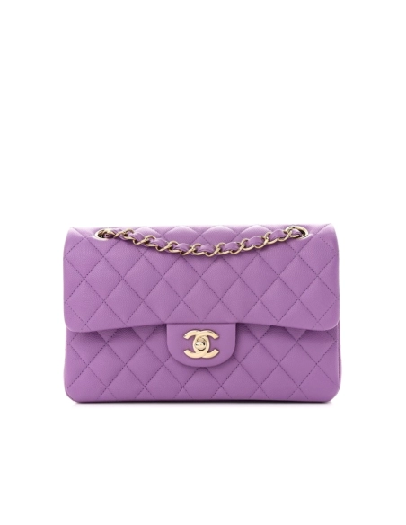 CHANEL Caviar Quilted Small Double Flap Purple,CHANEL,BAGS