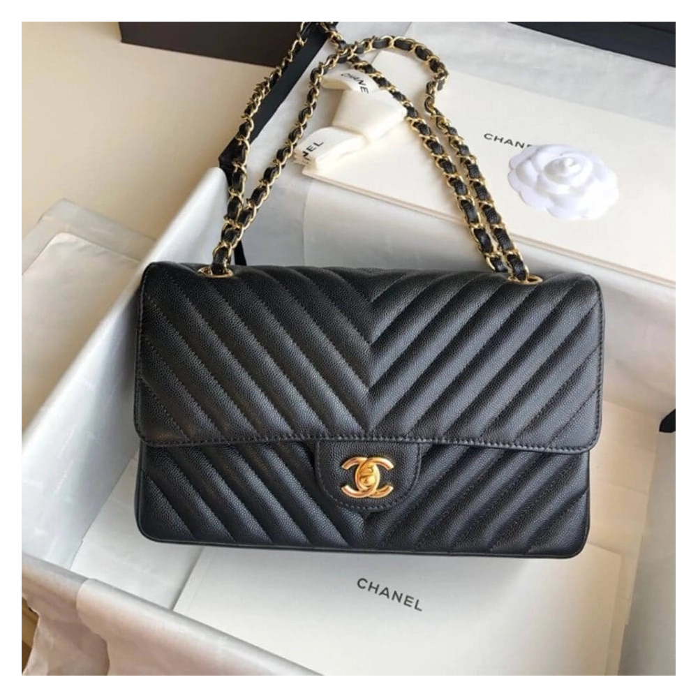Chanel Classic Chevron Tweed Medium Flap Glod,CHANEL,BAGS