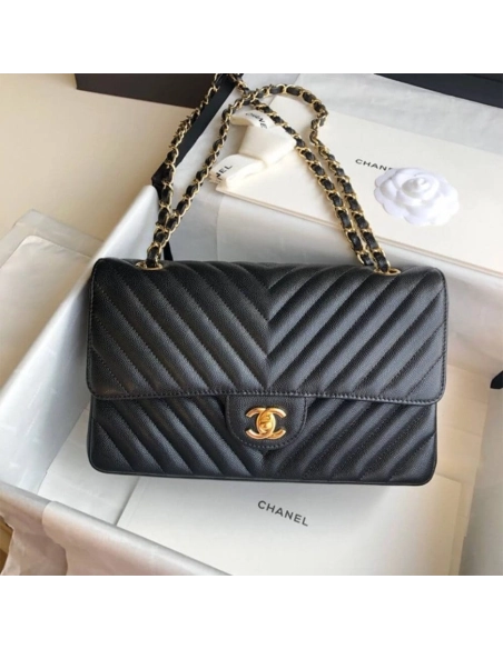 Chanel Classic Chevron Tweed Medium Flap Glod,CHANEL,BAGS