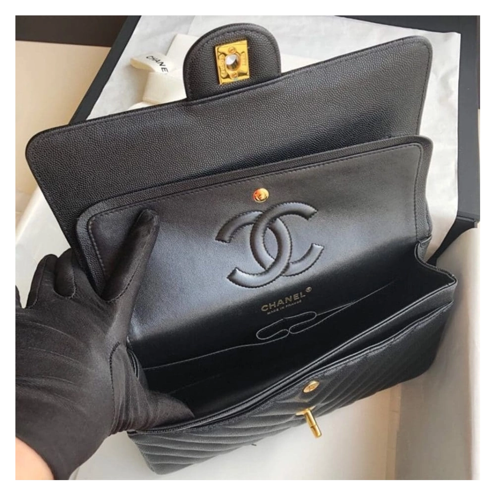 Chanel Classic Chevron Tweed Medium Flap Glod,CHANEL,BAGS