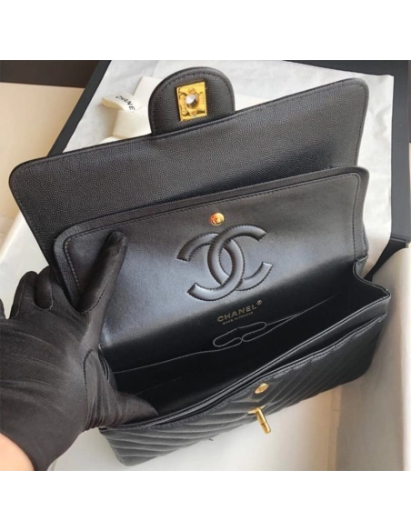 Chanel Classic Chevron Tweed Medium Flap Glod,CHANEL,BAGS