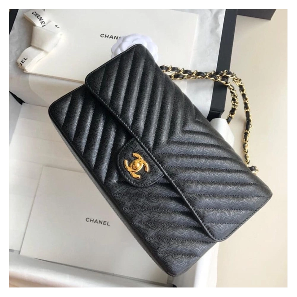 Chanel Classic Chevron Tweed Medium Flap Glod,CHANEL,BAGS
