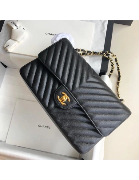Chanel Classic Chevron Tweed Medium Flap Glod,CHANEL,BAGS