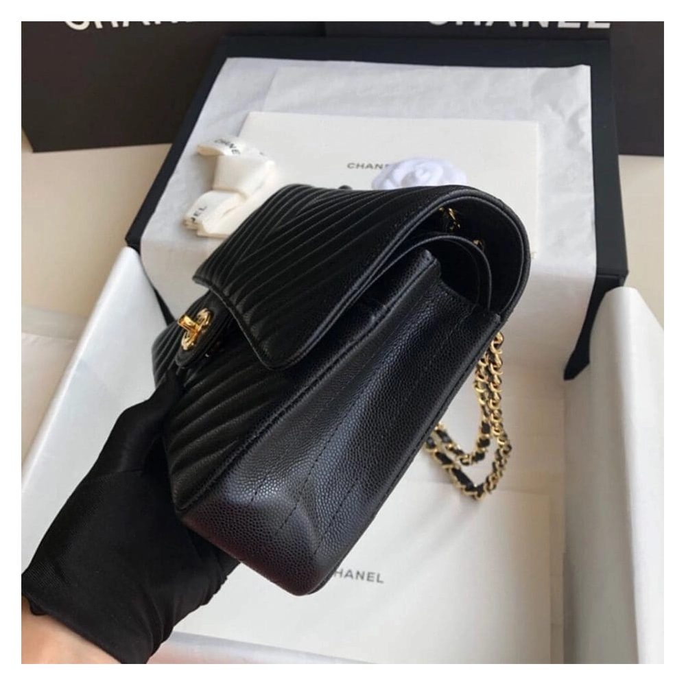 Chanel Classic Chevron Tweed Medium Flap Glod,CHANEL,BAGS