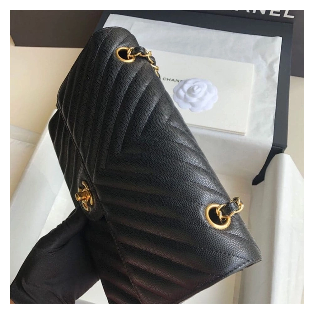 Chanel Classic Chevron Tweed Medium Flap Glod,CHANEL,BAGS