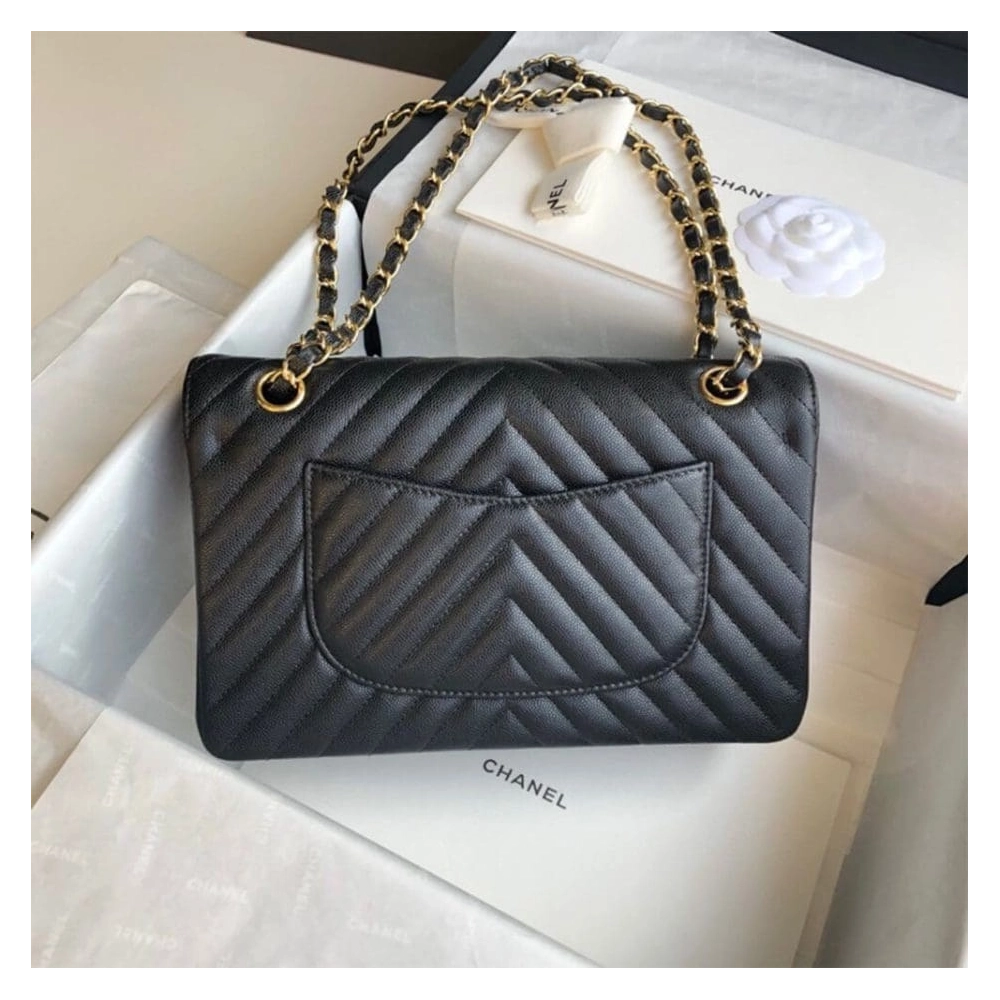 Chanel Classic Chevron Tweed Medium Flap Glod,CHANEL,BAGS