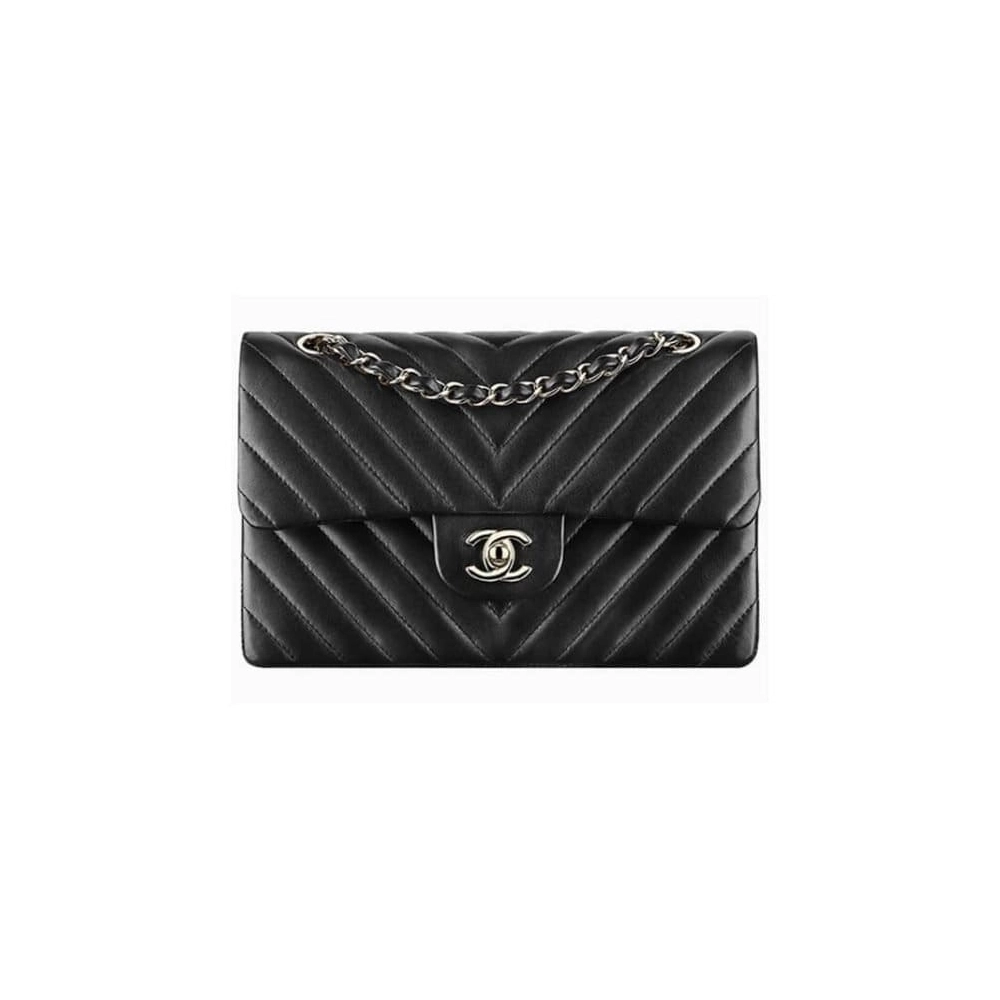 Chanel Classic Chevron Tweed Medium Flap Silver,CHANEL,BAGS